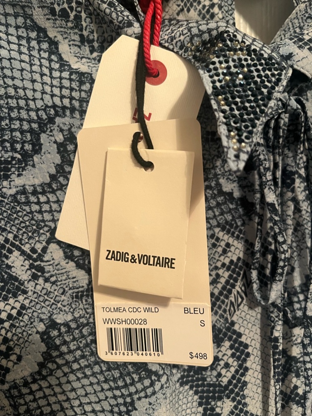 NWT Zadig & Voltaire Tolmea CDC Wild Silk Blouse Top Blue Snake Print Size S - Picture 10 of 13